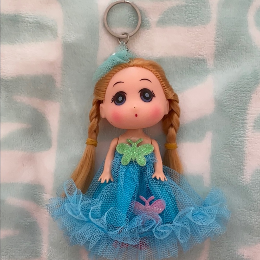 Blue dress doll keychain NEW
